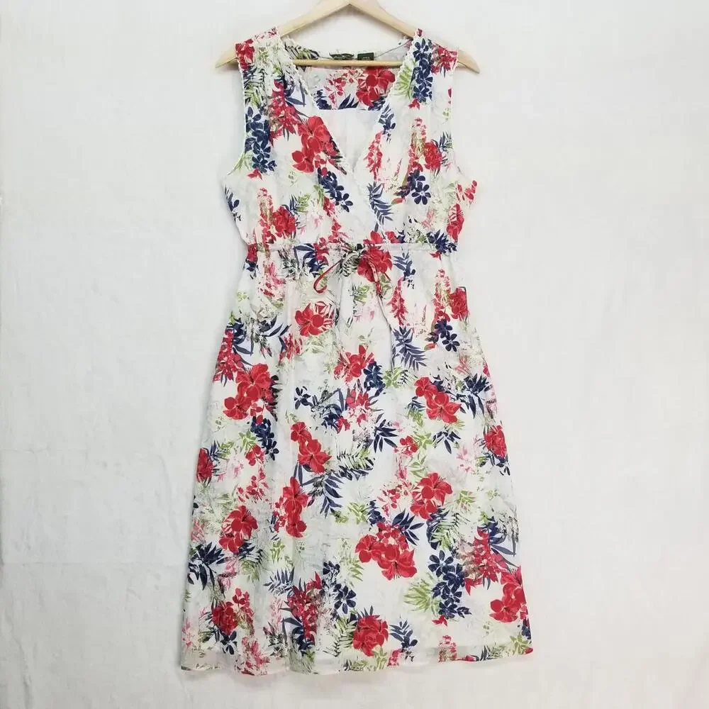 Eddie Bauer Sleeveless Dress Womens 8‎ White Red Blue Green Floral 100% Cotton - Picture 13 of 13